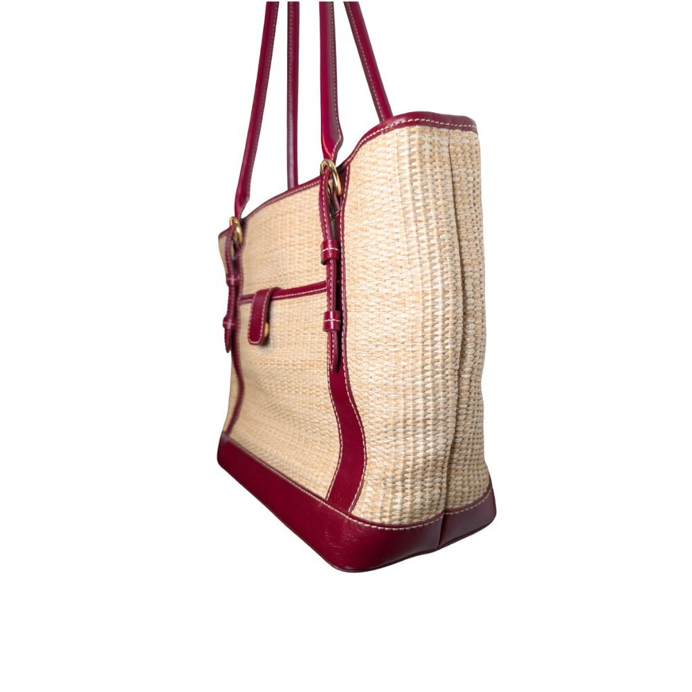 Maxx New York Women’s Raffia Straw Red Leather Large Tote Shoulder Handbag Boho - Picture 6 of 16